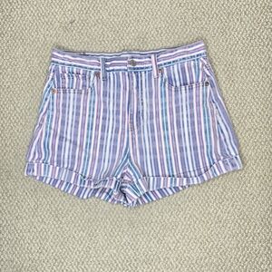 American Eagle Outfitters Striped Jean Shorts - Blue, Pink, White Size 4